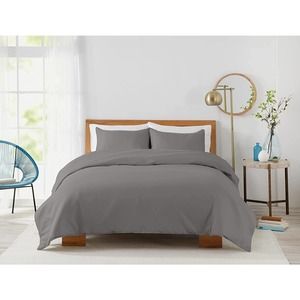 Lanwood 100% Cotton Sateen 450 Thread Count Duvet and Sham Set Twin, Solid Grey